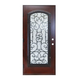 KaMic 36" x 80" Environment Damage Resistant Polyurethane Composite Exterior Entry House Front Door, Wrought Iron Door w/ Openable Tempered Rain Glass Window, Right-Hand Single Door Inward Swing Dark Walnut