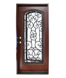 KaMic 36" x 80" Environment Damage Resistant Polyurethane Composite Exterior Entry House Front Door, Wrought Iron Door w/ Openable Tempered Rain Glass Window, Right-Hand Single Door Inward Swing Dark Walnut