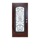 KaMic 36" x 80" Environment Damage Resistant Polyurethane Composite Exterior Entry House Front Door, Wrought Iron Door w/ Openable Tempered Rain Glass Window, Right-Hand Single Door Inward Swing Dark Walnut