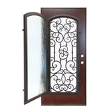 KaMic 36" x 80" Environment Damage Resistant Polyurethane Composite Exterior Entry House Front Door, Wrought Iron Door w/ Openable Tempered Rain Glass Window, Right-Hand Single Door Inward Swing Dark Walnut