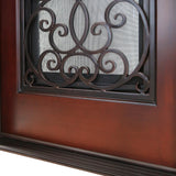 KaMic 36" x 80" Environment Damage Resistant Polyurethane Composite Exterior Entry House Front Door, Wrought Iron Door w/ Openable Tempered Rain Glass Window, Right-Hand Single Door Inward Swing Dark Walnut