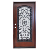 KaMic 36" x 80" Environment Damage Resistant Polyurethane Composite Exterior Entry House Front Door, Wrought Iron Door w/ Openable Tempered Rain Glass Window, Right-Hand Single Door Inward Swing Dark Walnut
