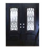 KaMic 60" x 80" Environment Damage Resistant Polyurethane Composite Exterior Entry House Front Door, Wrought Iron Door w/ Openable Tempered Rain Glass Window, Left-Hand Double Door Inward Swing Espresso