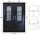 KaMic 60" x 80" Environment Damage Resistant Polyurethane Composite Exterior Entry House Front Door, Wrought Iron Door w/ Openable Tempered Rain Glass Window, Left-Hand Double Door Inward Swing Espresso