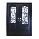 KaMic 60" x 80" Environment Damage Resistant Polyurethane Composite Exterior Entry House Front Door, Wrought Iron Door w/ Openable Tempered Rain Glass Window, Left-Hand Double Door Inward Swing Espresso