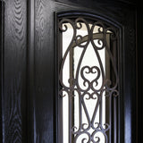 KaMic 60" x 80" Environment Damage Resistant Polyurethane Composite Exterior Entry House Front Door, Wrought Iron Door w/ Openable Tempered Rain Glass Window, Left-Hand Double Door Inward Swing Espresso