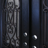 KaMic 60" x 80" Environment Damage Resistant Polyurethane Composite Exterior Entry House Front Door, Wrought Iron Door w/ Openable Tempered Rain Glass Window, Left-Hand Double Door Inward Swing Espresso