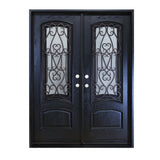 KaMic 60" x 80" Environment Damage Resistant Polyurethane Composite Exterior Entry House Front Door, Wrought Iron Door w/ Openable Tempered Rain Glass Window, Left-Hand Double Door Inward Swing Espresso