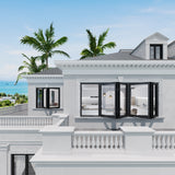 KaMic Elite-Fold 96" x 48" 4-Panel Aluminum Folding Window in Sleek Black with Hidden Hinges & Rollers, Left-to-Right Outward Folding Design - Model # SE-FW4PBK9648-LR