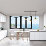 KaMic Elite-Fold 96" x 48" 4-Panel Aluminum Folding Window in Sleek Black with Hidden Hinges & Rollers, Left-to-Right Outward Folding Design - Model # SE-FW4PBK9648-LR