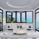 KaMic Versa-Fold 96" x 48" 4 Panels Aluminum Folding Window in Black, Folded Out from Left to Right Model #: FW4PBK9648-LR