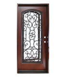 KaMic 36" x 80" Environment Damage Resistant Polyurethane Composite Exterior Entry House Front Door, Wrought Iron Door w/ Openable Tempered Rain Glass Window, Left-Hand Single Door Inward Swing Dark Walnut