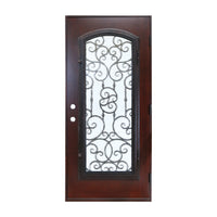 KaMic 36" x 80" Environment Damage Resistant Polyurethane Composite Exterior Entry House Front Door, Wrought Iron Door w/ Openable Tempered Rain Glass Window, Left-Hand Single Door Inward Swing Dark Walnut