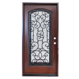 KaMic 36" x 80" Environment Damage Resistant Polyurethane Composite Exterior Entry House Front Door, Wrought Iron Door w/ Openable Tempered Rain Glass Window, Left-Hand Single Door Inward Swing Dark Walnut