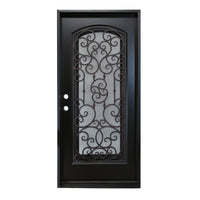 KaMic 36" x 80" Environment Damage Resistant Polyurethane Composite Exterior Entry House Front Door, Wrought Iron Door w/ Openable Tempered Rain Glass Window, Right-Hand Single Door Inward Swing Espresso