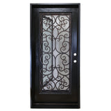 KaMic 36" x 80" Environment Damage Resistant Polyurethane Composite Exterior Entry House Front Door, Wrought Iron Door w/ Openable Tempered Rain Glass Window, Left-Hand Single Door Inward Swing Espresso