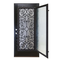 KaMic 36" x 80" Environment Damage Resistant Polyurethane Composite Exterior Entry House Front Door, Wrought Iron Door w/ Openable Tempered Rain Glass Window, Left-Hand Single Door Inward Swing Espresso