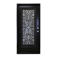 KaMic 36" x 80" Environment Damage Resistant Polyurethane Composite Exterior Entry House Front Door, Wrought Iron Door w/ Openable Tempered Rain Glass Window, Left-Hand Single Door Inward Swing Espresso