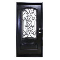 KaMic 36" x 80" Environment Damage Resistant Polyurethane Composite Exterior Entry House Front Door, Wrought Iron Door w/ Openable Tempered Rain Glass Window, Left-Hand Single Door Inward Swing Espresso