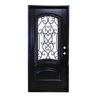 KaMic 36" x 80" Environment Damage Resistant Polyurethane Composite Exterior Entry House Front Door, Wrought Iron Door w/ Openable Tempered Rain Glass Window, Left-Hand Single Door Inward Swing Espresso