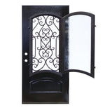 KaMic 36" x 80" Environment Damage Resistant Polyurethane Composite Exterior Entry House Front Door, Wrought Iron Door w/ Openable Tempered Rain Glass Window, Left-Hand Single Door Inward Swing Espresso