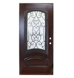 KaMic 36" x 80" Environment Damage Resistant Polyurethane Composite Exterior Entry House Front Door, Wrought Iron Door w/ Openable Tempered Rain Glass Window, Right-Hand Single Door Inward Swing Dark Walnut