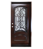 KaMic 36" x 80" Environment Damage Resistant Polyurethane Composite Exterior Entry House Front Door, Wrought Iron Door w/ Openable Tempered Rain Glass Window, Right-Hand Single Door Inward Swing Dark Walnut