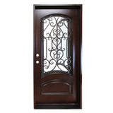 KaMic 36" x 80" Environment Damage Resistant Polyurethane Composite Exterior Entry House Front Door, Wrought Iron Door w/ Openable Tempered Rain Glass Window, Right-Hand Single Door Inward Swing Dark Walnut