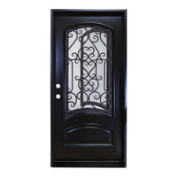 KaMic 36" x 80" Environment Damage Resistant Polyurethane Composite Exterior Entry House Front Door, Wrought Iron Door w/ Openable Tempered Rain Glass Window, Right-Hand Single Door Inward Swing Espresso