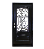 KaMic 36" x 80" Environment Damage Resistant Polyurethane Composite Exterior Entry House Front Door, Wrought Iron Door w/ Openable Tempered Rain Glass Window, Right-Hand Single Door Inward Swing Espresso