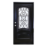 KaMic 36" x 80" Environment Damage Resistant Polyurethane Composite Exterior Entry House Front Door, Wrought Iron Door w/ Openable Tempered Rain Glass Window, Right-Hand Single Door Inward Swing Espresso