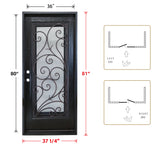 KaMic 36" x 80" Environment Damage Resistant Polyurethane Composite Exterior Entry House Front Door, Wrought Iron Door w/ Openable Tempered Rain Glass Window, Right-Hand Single Door Inward Swing Espresso