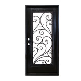 KaMic 36" x 80" Environment Damage Resistant Polyurethane Composite Exterior Entry House Front Door, Wrought Iron Door w/ Openable Tempered Rain Glass Window, Right-Hand Single Door Inward Swing Espresso