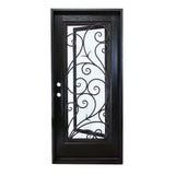 KaMic 36" x 80" Environment Damage Resistant Polyurethane Composite Exterior Entry House Front Door, Wrought Iron Door w/ Openable Tempered Rain Glass Window, Right-Hand Single Door Inward Swing Espresso