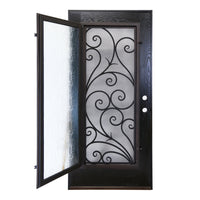 KaMic 36" x 80" Environment Damage Resistant Polyurethane Composite Exterior Entry House Front Door, Wrought Iron Door w/ Openable Tempered Rain Glass Window, Right-Hand Single Door Inward Swing Espresso