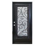 KaMic 36" x 80" Environment Damage Resistant Polyurethane Composite Exterior Entry House Front Door, Wrought Iron Door w/ Openable Tempered Rain Glass Window, Right-Hand Single Door Inward Swing Espresso