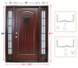 KaMic 60" x 80" Environment Damage Resistant Polyurethane Composite Exterior Entry House Front Door with Double Layer Rain Glass Right-Hand Single Door Inward Swing Dark Walnut