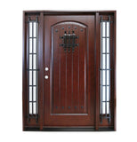 KaMic 60" x 80" Environment Damage Resistant Polyurethane Composite Exterior Entry House Front Door with Double Layer Rain Glass Right-Hand Single Door Inward Swing Dark Walnut