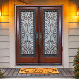 KaMic 72" x 80" Environment Damage Resistant Polyurethane Composite Exterior Entry House Front Door, Wrought Iron Door w/ Openable Tempered Rain Glass Window, Right-Hand Double Door Inward Swing Dark Walnut