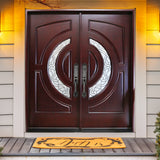 KaMic 72" x 80" Environment Damage Resistant Polyurethane Composite Exterior Entry House Front Door with Double Layer Rain Glass Right-Hand Double Door Inward Swing Dark Walnut