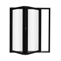 KaMic 72" x 96" 2 Panels Aluminum Folding Door in Black, Folded Out from Right to Left- Model #: SE-FD2PBK7296-RL