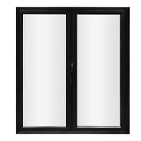 KaMic 72" x 96" 2 Panels Aluminum Folding Door in Black, Folded Out from Right to Left- Model #: SE-FD2PBK7296-RL