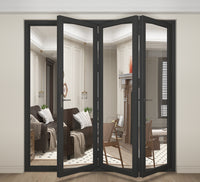 KaMic 108" x 80" 3 Panels Aluminum Folding Doors in Black, Folded Out from Left to Right Model #: FD3PBK10880-LR