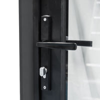 KaMic 108" x 80" 3 Panels Aluminum Folding Doors in Black, Folded Out from Left to Right Model #: FD3PBK10880-LR