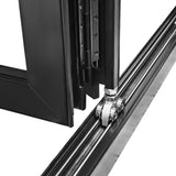 KaMic 108" x 80" 3 Panels Aluminum Folding Doors in Black, Folded Out from Left to Right Model #: FD3PBK10880-LR