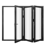 KaMic 108" x 80" 3 Panels Aluminum Folding Doors in Black, Folded Out from Left to Right Model #: FD3PBK10880-LR