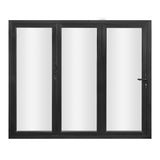 KaMic 108" x 80" 3 Panels Aluminum Folding Doors in Black, Folded Out from Left to Right Model #: FD3PBK10880-LR