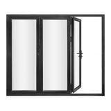 KaMic 108" x 80" 3 Panels Aluminum Folding Doors in Black, Folded Out from Left to Right Model #: FD3PBK10880-LR