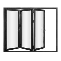 KaMic 108" x 80" 3 Panels Aluminum Folding Doors in Black, Folded Out from Left to Right Model #: FD3PBK10880-LR