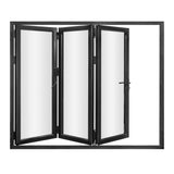 KaMic 108" x 80" 3 Panels Aluminum Folding Doors in Black, Folded Out from Left to Right Model #: FD3PBK10880-LR